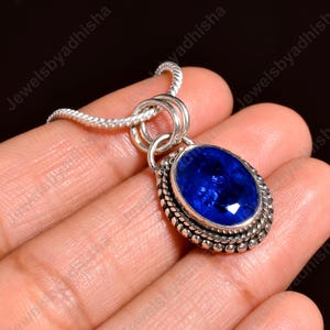 Blue Sapphire Necklace-Natural Blue Sapphire-925 Sterling Silver Necklace-Handmade Jewelry-Engagement Necklace-Necklace Pendant-gift For Her