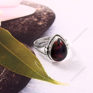 Natural Bloodstone Ring-925 Sterling Silver Ring-Art deco Bloodstone Rings-Christmas Gift-Pear Shape Ring-March Birthstone Ring*Gift Jewelry