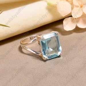 Anillo de aguamarina brasileña impecable - Anillo de plata de ley 925 - Anillo solitario - Anillo de compromiso - Joyería de aguamarina - Anillo de filigrana - Anillo con piedra de nacimiento de marzo