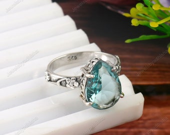 Aquamarine Ring-Aquamarine Solitaire Engagement Ring-Aquamarine Birthstone Filigree Ring-92.5 Sterling Silver Jewelry, Rings, Art deco ring
