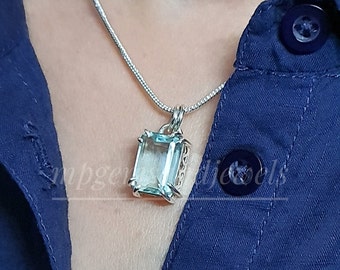 Aquamarine Necklace*Handmade Necklace*vintage art deco necklace*Women&#39;s necklace* (FREE CHAIN) Gifts jewelry *925 Sterling Silver Necklace