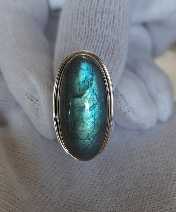 Labradorite Ring,Fire Stone Ring 925 Sterling Soli