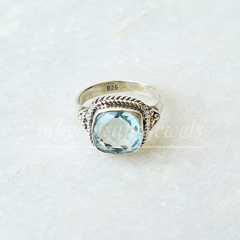 Aquamarine Ring-Aquamarine Engagement Ring-Aquamarine March Birthstone Filigree Ring-925 Sterling Silver Jewelry Ring-Cushion cut Ring-Gift image 4