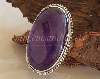 RARE TO FIND Large Amethyst ring,Natural Amethyst ring,925 Sterling silver ring,Purple Amethyst Ring,Handmade Ring,February Stone Ring