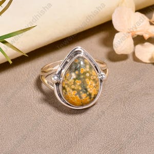 Natural Ocean Jasper Ring, 925 Sterling Silver Ring, Vintage Art Deco Statement Ring, Ocean Jasper Gemstone Jewelry, Handmade Ring, Jewelry