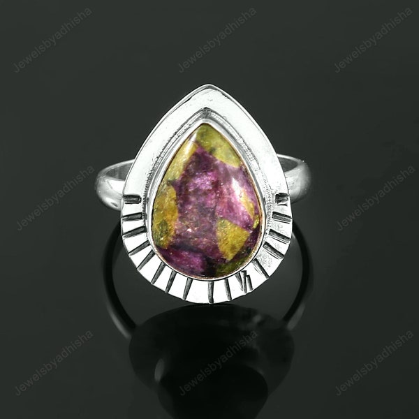 Natural Atlantisite Ring,Stichtite in Serpentine Ring, Tasmanite Ring, 925 Sterling Silver Ring,Natural Crystal Ring,Handmade Ring,Pear Ring