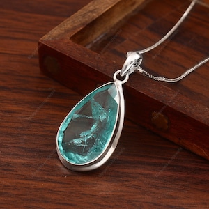 Aquamarine Necklace, vintage necklace,925 Sterling silver Tear Drop Locket, Aquamarine Jewelry, Natural Gemstone Necklace  FREE CHAIN Gifts