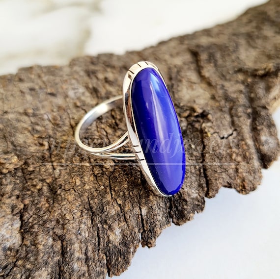 Anneau lapis lazuli Bague en argent sterling 925 Long Ovale Bleu Lapis Anneau big stone ring lapis Lapis Ring Bagues femme Bague faite a la main par TARA Etsy France