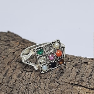 Nine Gemstone Ring-925 Sterling Silver Ring-Unisex Ring-Astrological Planet Ring-Natural-Multi-Gemstones Ring-Horoscope Zodiac Jewelry