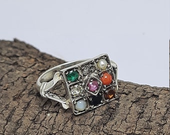 Nine Gemstone Ring-925 Sterling Silver Ring-Unisex Ring-Astrological Planet Ring-Natural-Multi-Gemstones Ring-Horoscope Zodiac Jewelry