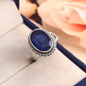 Blue Sapphire Ring-Natural Blue Sapphire-925 Sterling Silver Ring-Art deco Handmade Jewelry-Blue Gemstone Ring-Engagement Ring-Blue Sapphire
