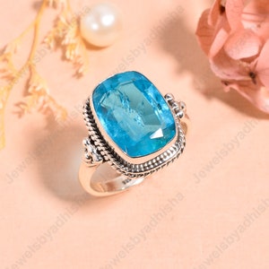 Apatite Ring*925 Sterling Silver Rings*Natural Apatite Gemstone ring*Handmade Ring*cushion cut Ring Dainty Ring*Proposal Ring vintage ring