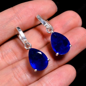 Natural Blue Sapphire Earrings-925 Sterling Silver Earring-Handmade Earrings-Blue Sapphire Jewelry-Engagement Earring-Sapphire Earring-Gifts