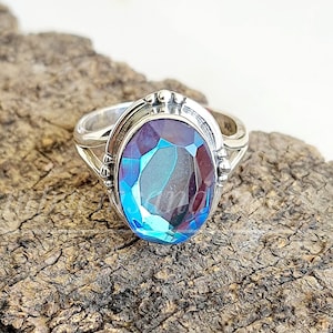 Angel Aura Quartz Ring-Handmade Ring-925Sterling Silver Ring-Gift Aura Quartz Ring-Gift for her-Promise Ring-Anniversary Ring- Art deco Ring