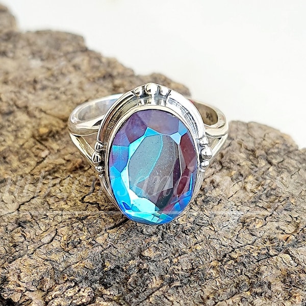 Bague pour femme en argent sterling 925 fait main, bague en quartz Aura d'ange, cadeau pour elle, bague de promesse en quartz, bague anniversaire, bague pour femme