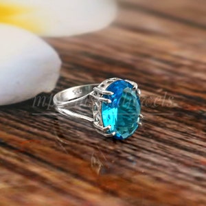 Blue Topaz Ring, 92.5% Sterling Silver Ring,Blue Topaz, Blue Gemstone Ring, Topaz Ring Handmade Ring, Statement Ring, Promise Ring, Gift wow