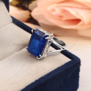 Blue Sapphire Ring-Natural Blue Sapphire-925 Sterling Silver-Handmade Jewelry-Blue Gemstone Ring-Engagement Ring-art deco women&#39;s rings.