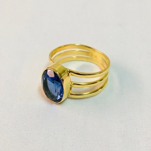 Natural Iolite Ring | 925 Silver Rings | Art deco Ring | Blue Gemstone Ring | Engagement Ring | Iolite Ring For Her | statement saturn ring