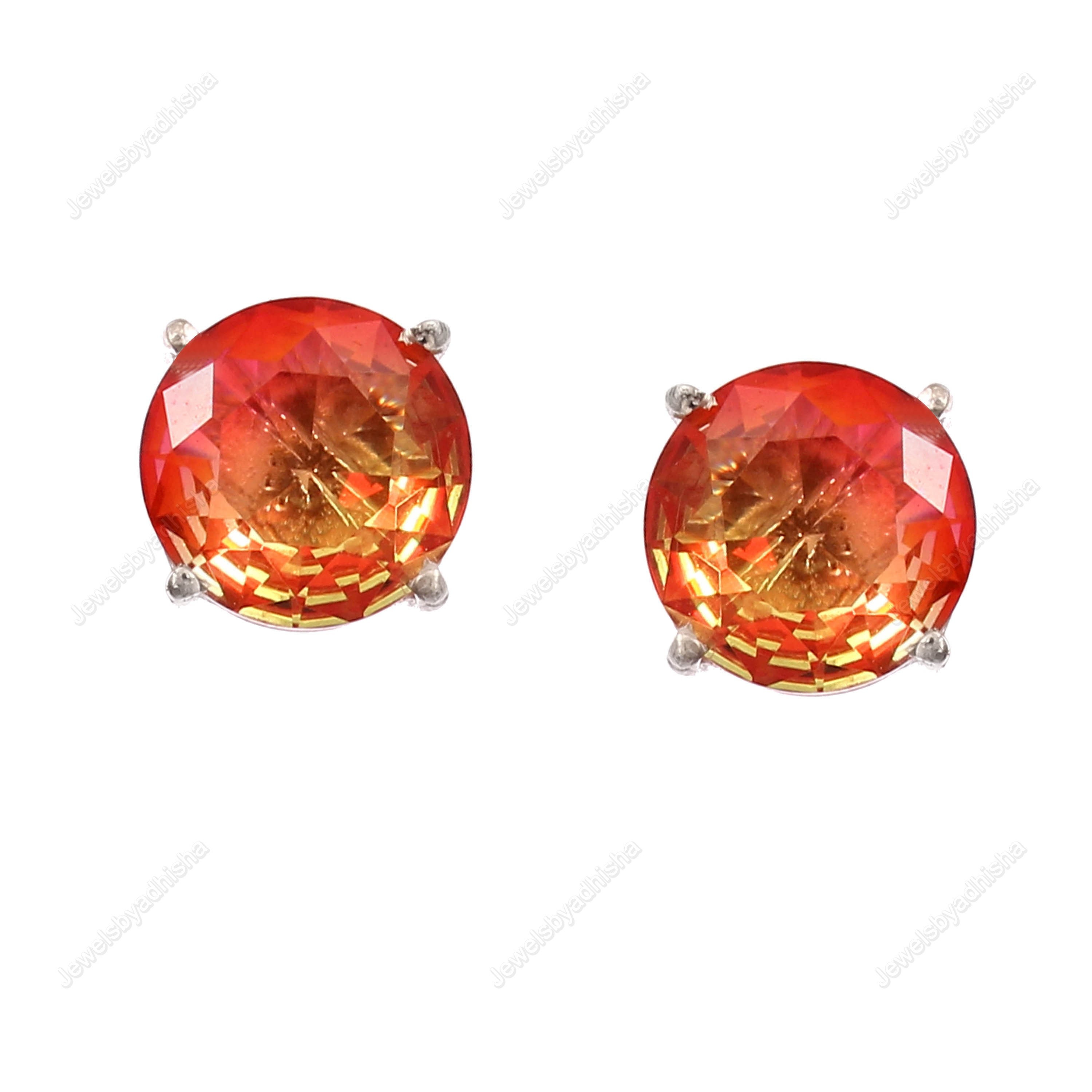 Orecchini Pendenti Con Topazio Arancione E Perle - Ganci In Argento - Pietre Preziose Naturali R Tonde - JE94