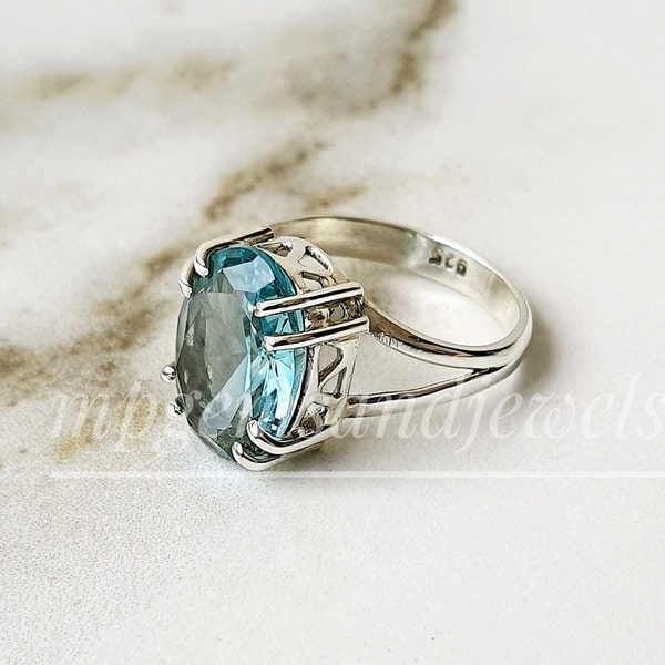 Aquamarine Ring-Aquamarine- Solitaire Engagement Ring-Aquamarine Birthstone Filigree Ring-925 Sterling Silver,Jewelry,Rings,March ring,Gift