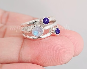 Anello Artigianale In Argento 925 Con Pietra Blu (Lapislazzuli O Calcedonio) – Gioiello Donna Boho, Fatto A Mano In India - 3