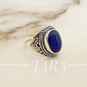 Natural lapis lazuli Ring,925Sterling Silver jewelry Boho Silver Ring, lapis lazuli jewelry Engagement Ring, Art deco Rings, Blue Ring, Gift
