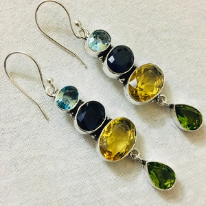 Blue Topaz Earrings,Citrine/Iolite/Peridot earrings Art deco earrings, 925 Sterling Silver, statement earrings, girls earrings jewelry gifts