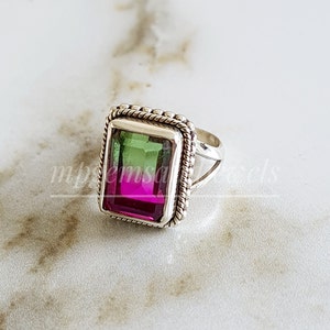 Natural WaterMelon Tourmaline Ring*925 sterling Silver Ring*Engagement Ring*Solitaire Ring*watermelon tourmaline jewelry*Art deco rings gift