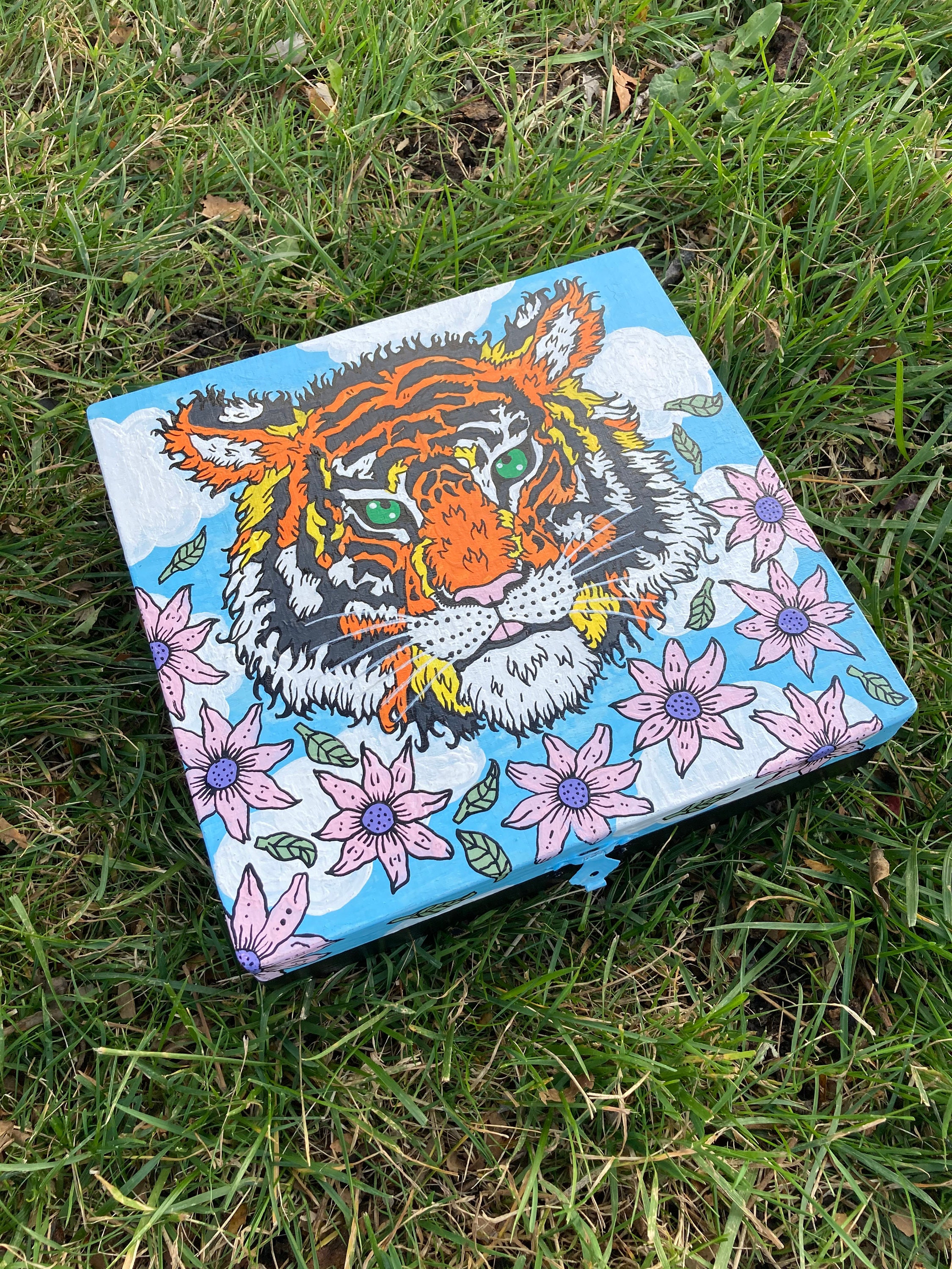 SOLD! (Please do not purchase) Hand-Painted Wood Tiger Box by Dave Hill
