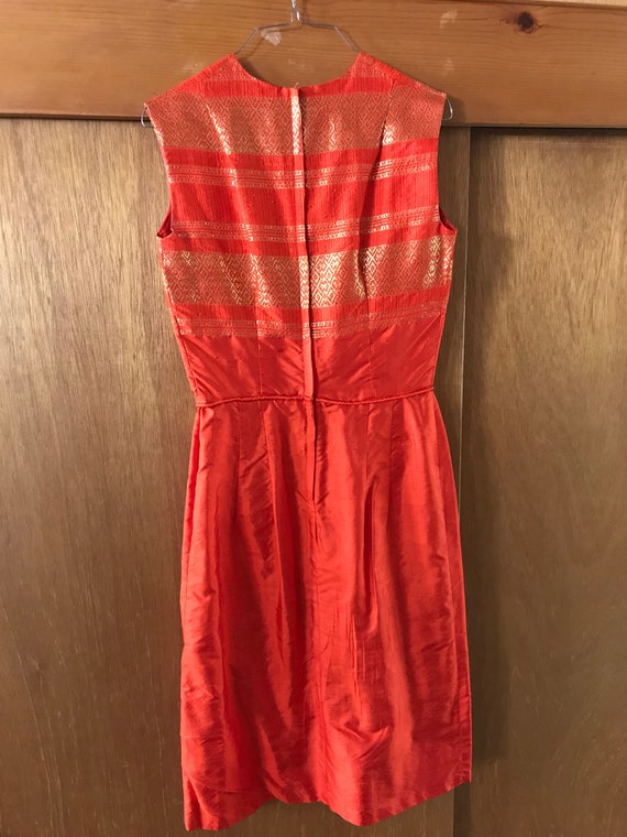 Vintage orange silk and gold thread dress - image 4