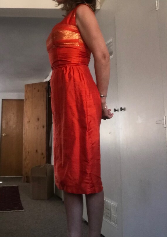 Vintage orange silk and gold thread dress - image 3