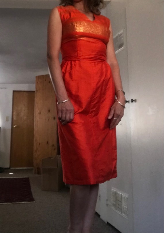 Vintage orange silk and gold thread dress - image 2