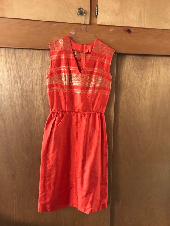 Vintage orange silk and gold thread dress - image 5