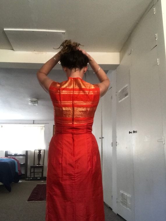 Vintage orange silk and gold thread dress - image 1