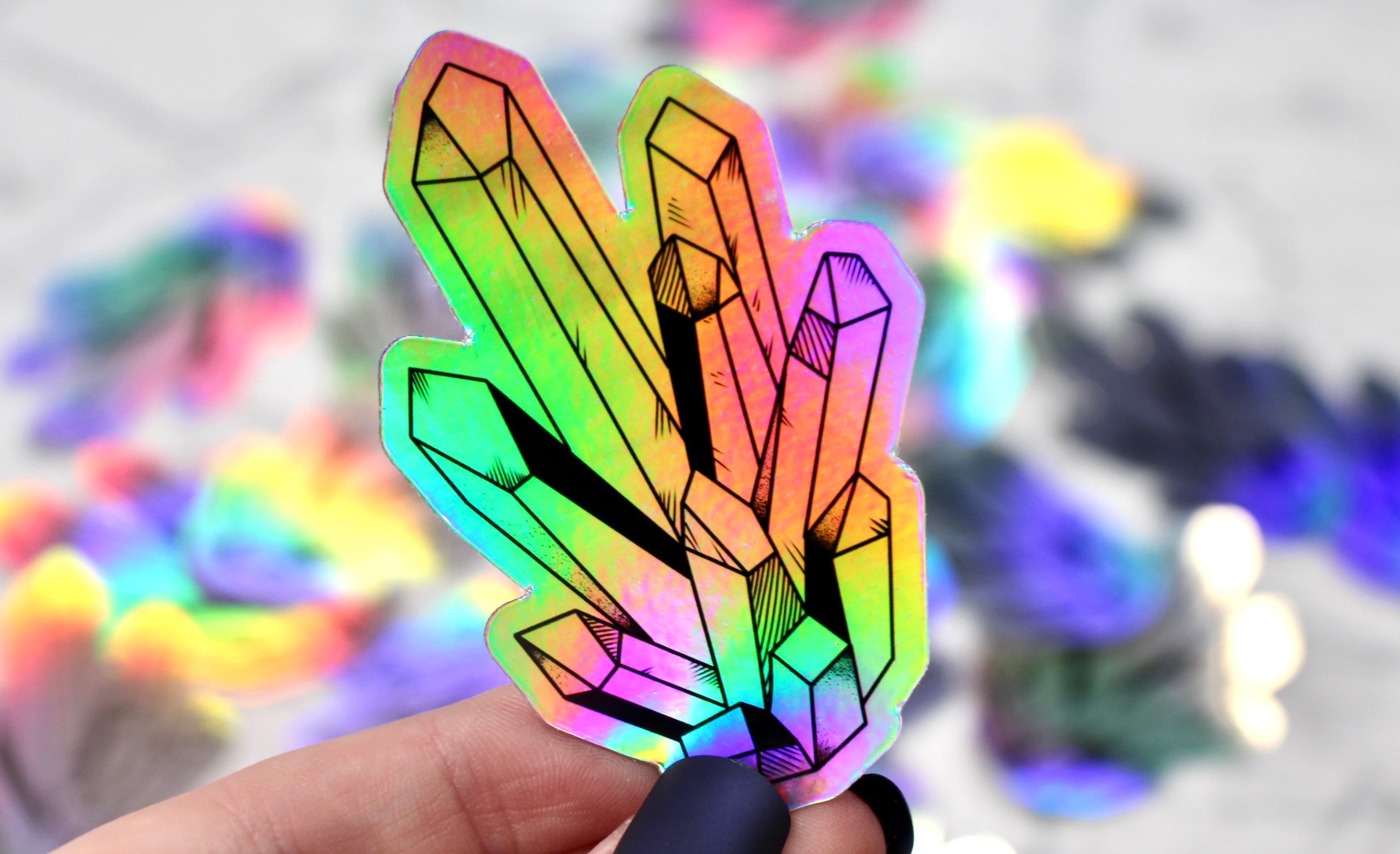 Holographic Crystal Cluster Sticker Water Bottle Sticker Etsy