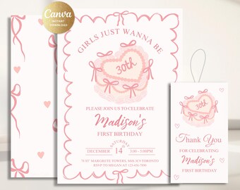 Vintage cake 30th birthday | Girls Just Wanna Be| Coquette Bow | 30th Birthday | Retro Elegant Party Invite for Your Special Day!