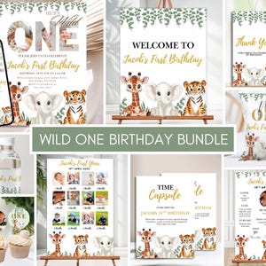 Wild One Einladungspaket | Wild One Geburtstag | Einladung zum 1. Geburtstag | Dschungel-Einladung zum ersten Geburtstag | Dschungeltier-Party | Safari-Geburtstag