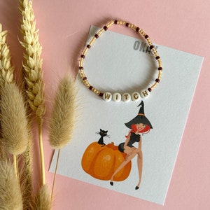 Pulsera de Amistad / Otoño Brujo / Halloween / Elástica ~ Cuentas de Letras
