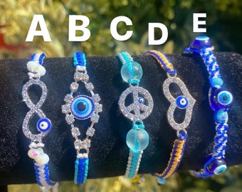 Evil eye tied bracelet adjustable