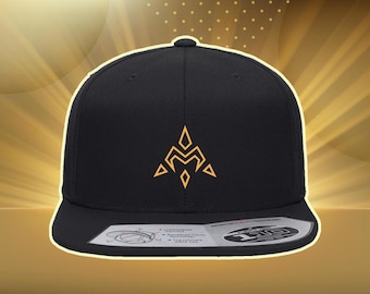 Gorra de béisbol bordada con el Escudo de los Milagros de Digimon Adventure 2.0, color negro liso. Gorra flexible con hilo Vegas Gold.