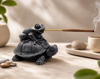 Porta incienso de rana y tortuga, varitas de incienso, bonito regalo espiritual, regalo para amantes de los animales, decoración de altar de tortuga, sala de yoga, regalo para la meditación