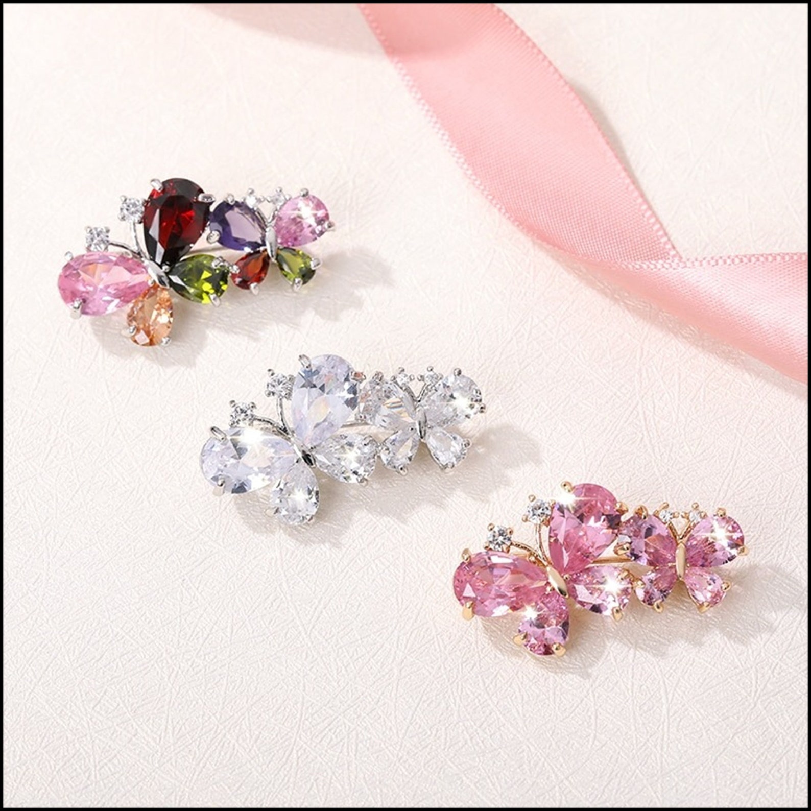 HOT Pink Rhinestone Brooches for Women Butterfly Brooch Etsy