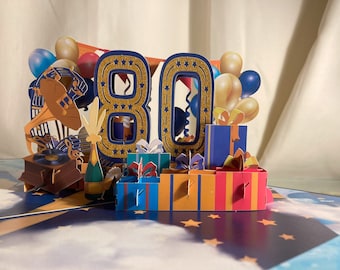 Pop up 3D fantastic 80th celebration birthday card