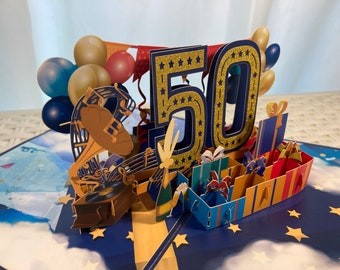 Pop up 3D fantastic 50th celebration birthday card