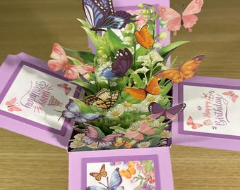 Carte cadeau joyeux anniversaire 3D papillon magnifique pop up