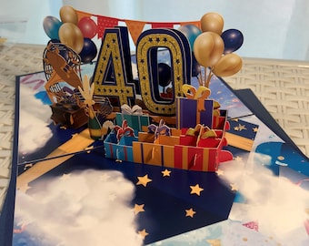 Pop up 3D fantastic 40th celebration birthday card