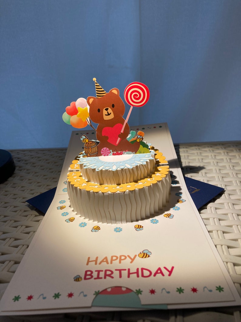 Pop up 3D Cute Bear and Cake Birthday Card - Etsy