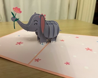 Biglietto d'auguri 3D pop-up con un simpatico elefantino