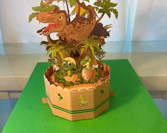 3D pop-up cute dinosaur box card