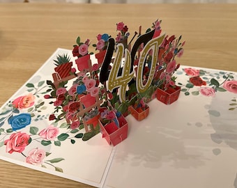 3d Pop Up Happy 40th Birthday Flower Card